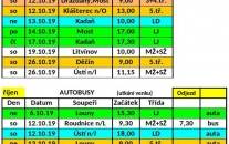 Odjezdy autobusu a domací zápasy Říjen