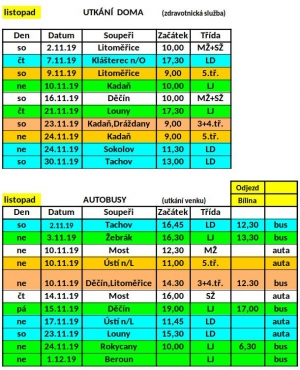 Odjezdy autobusu a domací zápasy Listopad