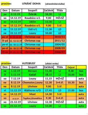 Odjezdy autobusu a domací zápasy Prosinec