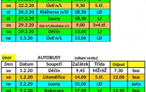 Odjezdy autobusu a domací zápasy Únor