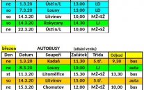 Odjezdy autobusu a domací zápasy Březen