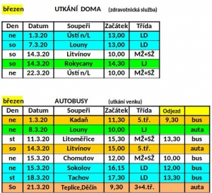 Odjezdy autobusu a domací zápasy Březen
