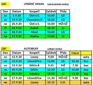 Odjezdy autobusu a domací zápasy Září