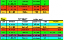 Odjezdy autobusu a domací zápasy Říjen